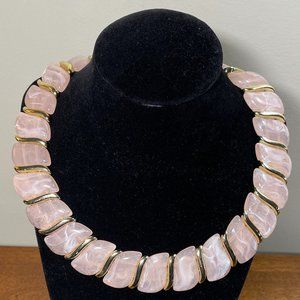 Marbled Peachy-Pink Glass & Gold Tone Necklace
